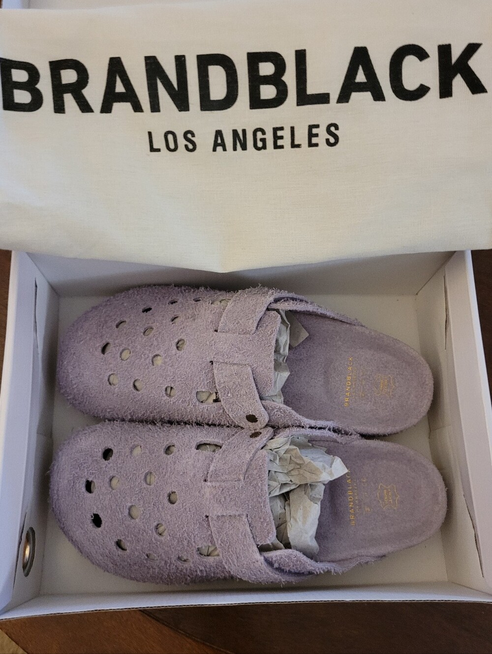 NIB - Brandblack Lavender Suede Slip-On Clogs.  Size 8.5.